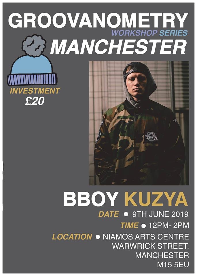 Groovanometry workshop series | Bboy Kuzya- Manchester 2019 poster